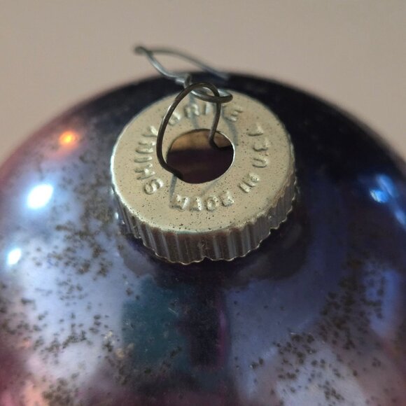 Vintage Shiny Brite Glass Christmas Ornament Blue & Silver Reflective Finish Mad - Picture 2 of 5